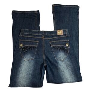 Y2K Southpole Dark Wash Low Rise Flare Jeans Rhinestone Embellished Size 9